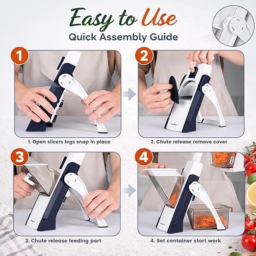 Hand Press Mandoline Slicer, Safe Vegetable & Fruit Chopper