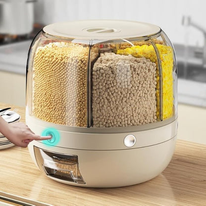 Rotating Grain Dispenser for Kitchen 6 Compartment Storage Container