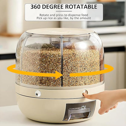 Rotating Grain Dispenser for Kitchen 6 Compartment Storage Container
