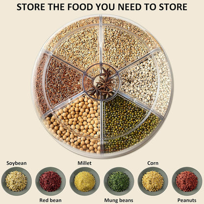 Rotating Grain Dispenser for Kitchen 6 Compartment Storage Container